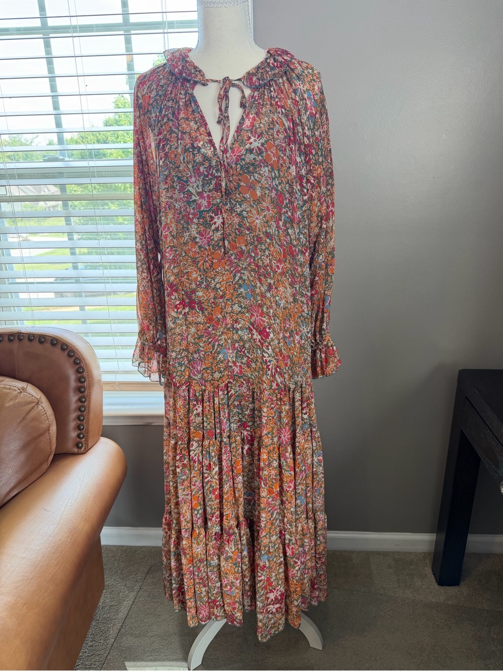 Free People Boho Floral Tiered Maxi Dress - Rust Pink Green